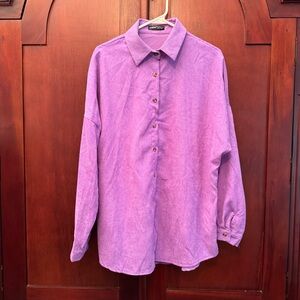 SHEIN Corduroy Feel Purple Button-Up Shacket Shirt Size Large